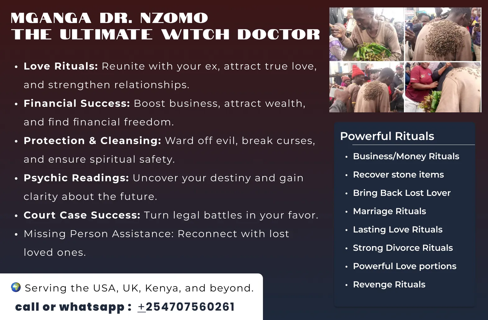 Mzee Nzomo's range of traditional services